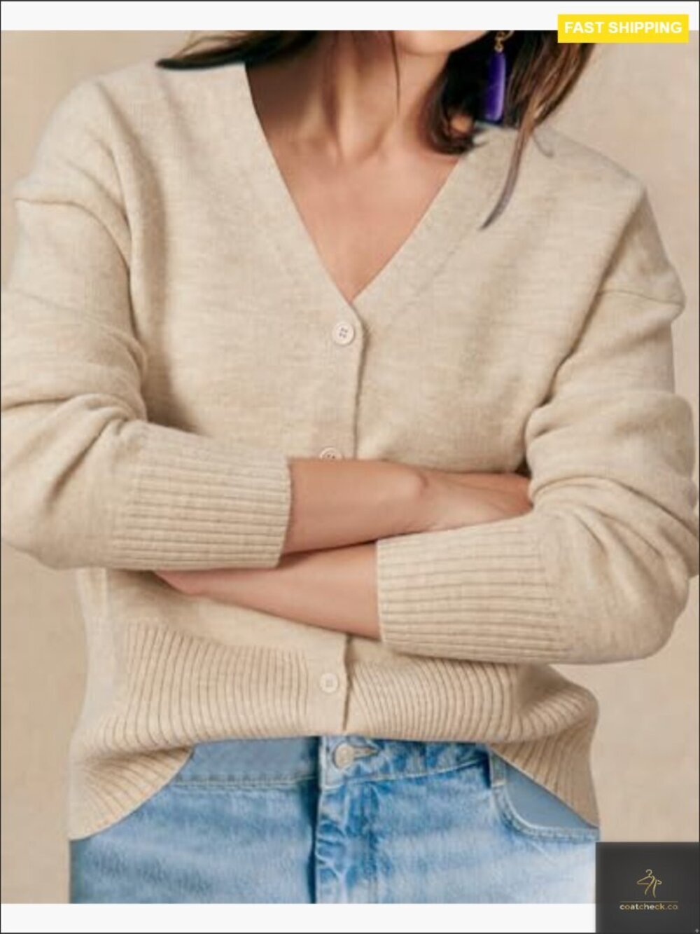 Lightweight Wool Blend Cardigan Chunky V-Neck Button Down Business Casual - Picture 5 of 6
